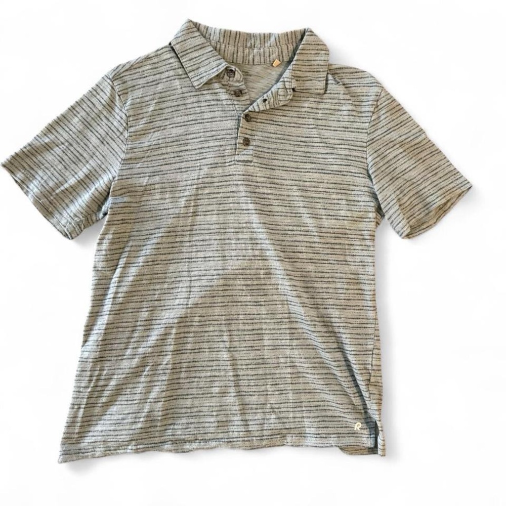 Right of Way blue striped short sleeve polo shirt casual everyday basic
